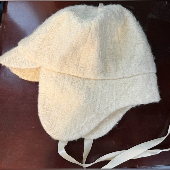 Eugenia Kim Cream Knit Hat with Ribbon Ties Eugenia Kim Cream Knit Hat with Ribbon Ties main image 2